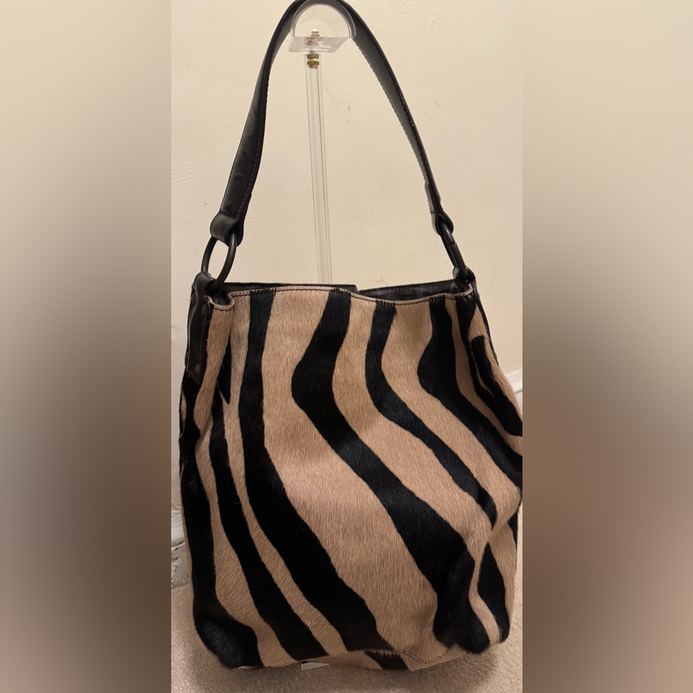 Maurizio Taiuti Zebra Print Shoulder Bag in Black and Tan